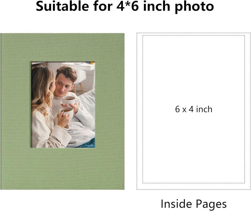 Remowith Small 4x6 Photo Album 24 Pockets Linen Cover with Front Window Portable Mini Picture Book for Travel Wedding Memories Organizer Light Green - Image 2